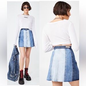 NWOT Blank NYC color block denim mini skirt